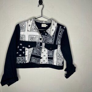Alice and Olivia - Denim Patchwork Bandana Black and White Jacket - size M